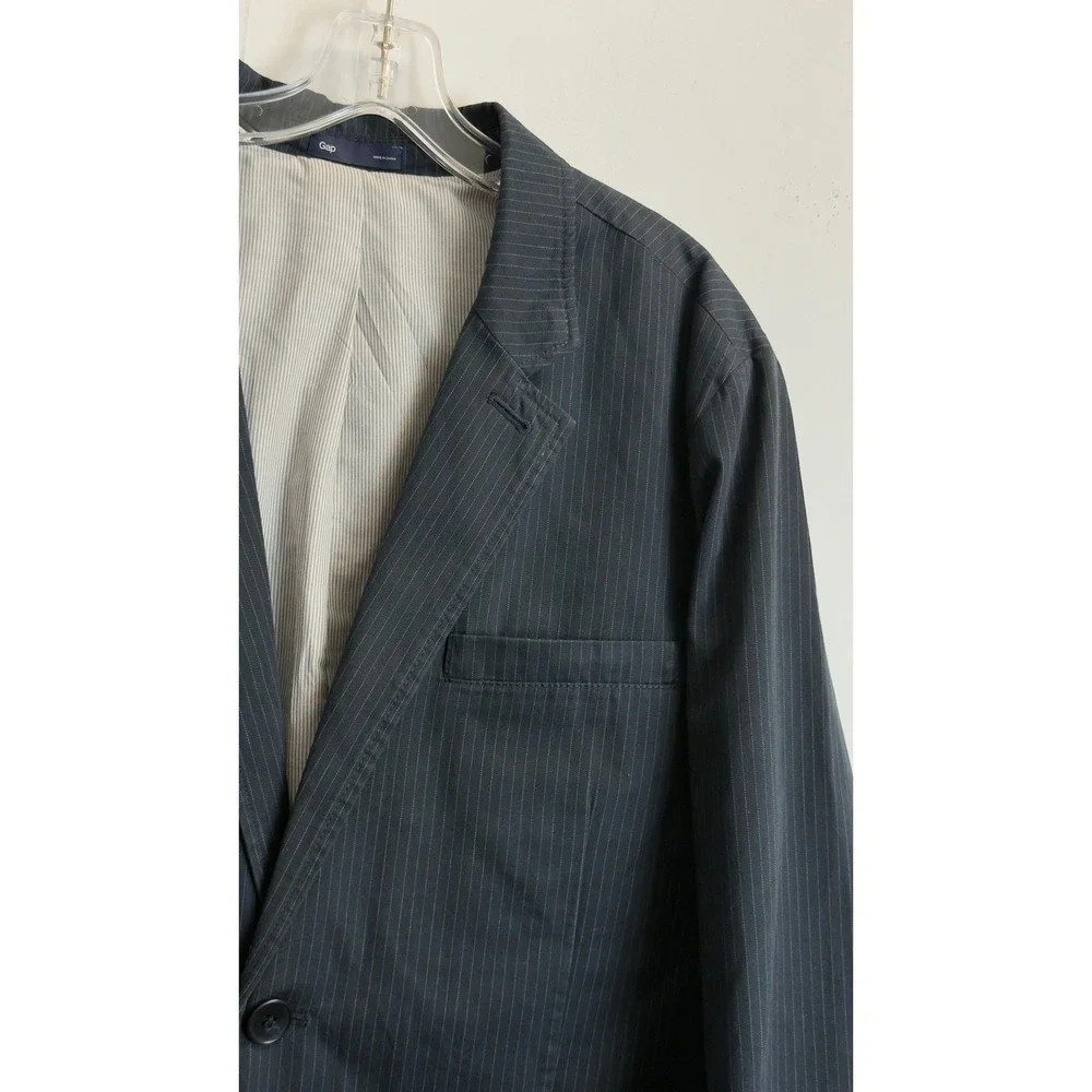 Gap‎ Mens Navy Blue Pinstripe Cotton Blazer Sport Coat Jacket XL Unstructured